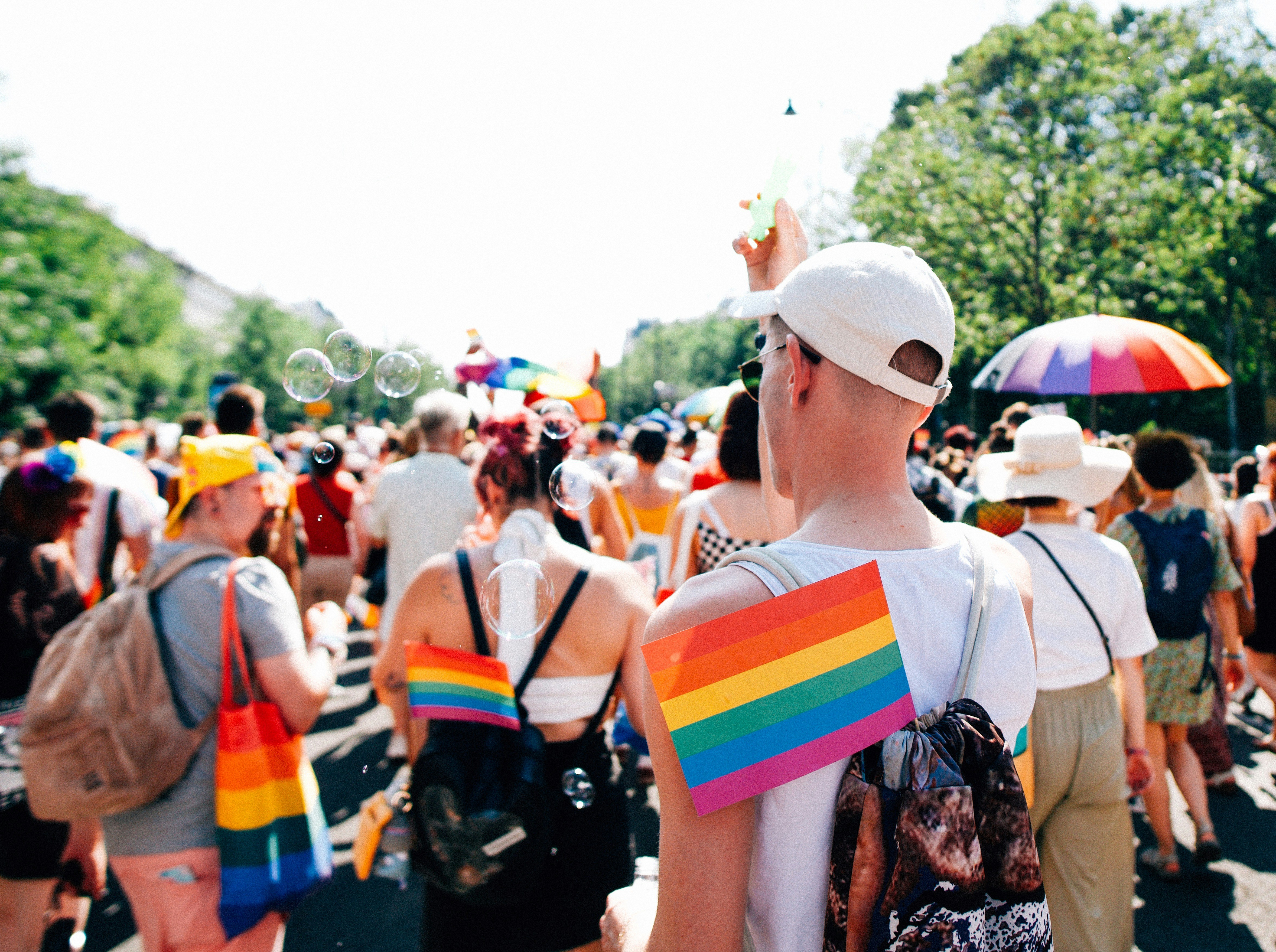 Pride crowd with rainbow flag
